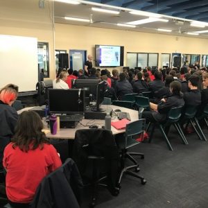 Brent Alford talking with 250 Year 10 students